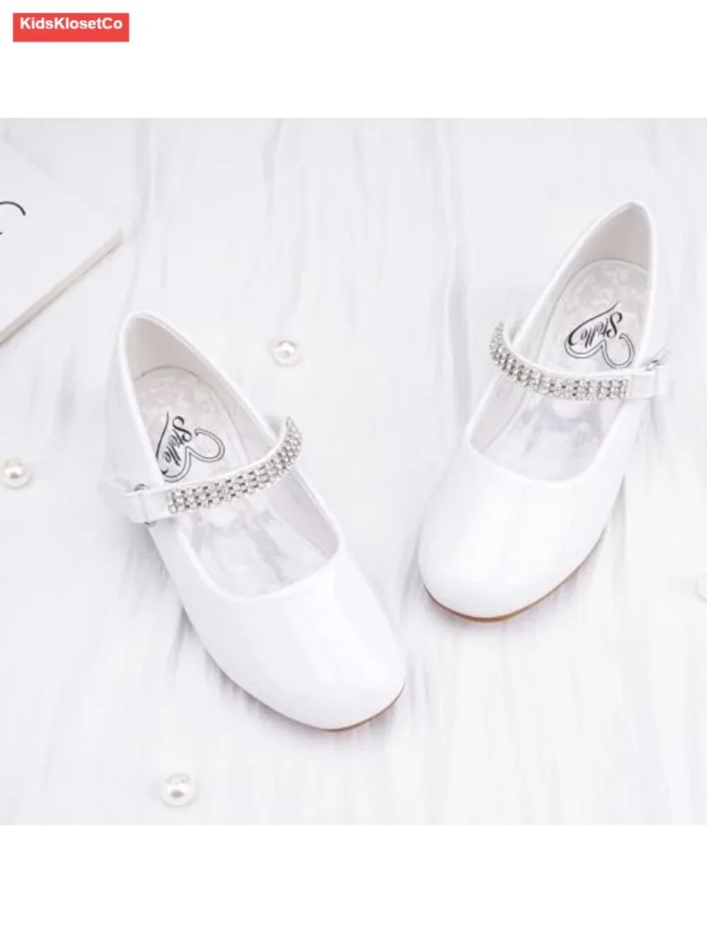 Mary Jane Dress Shoes Low Heel Glitter Patent Bow Party Wedding Flower Girl